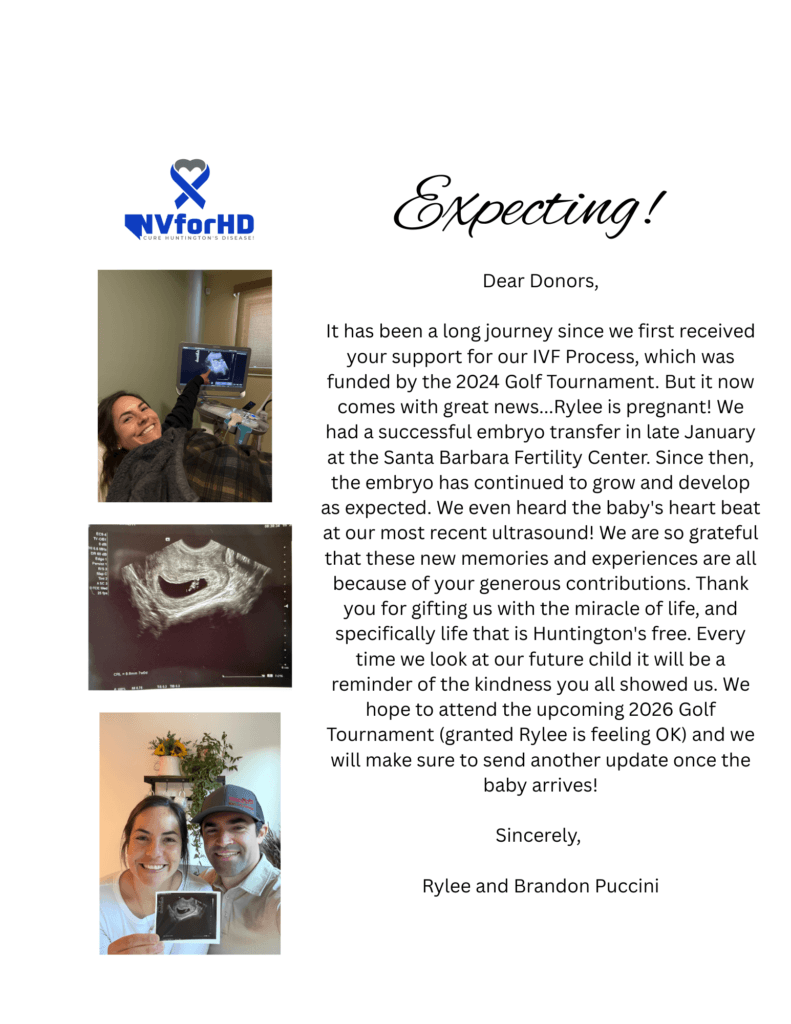 Expecting! — Thank you letter from Rylee and Brandon Puccini after IVF funded by NVforHD 2024 golf tournament