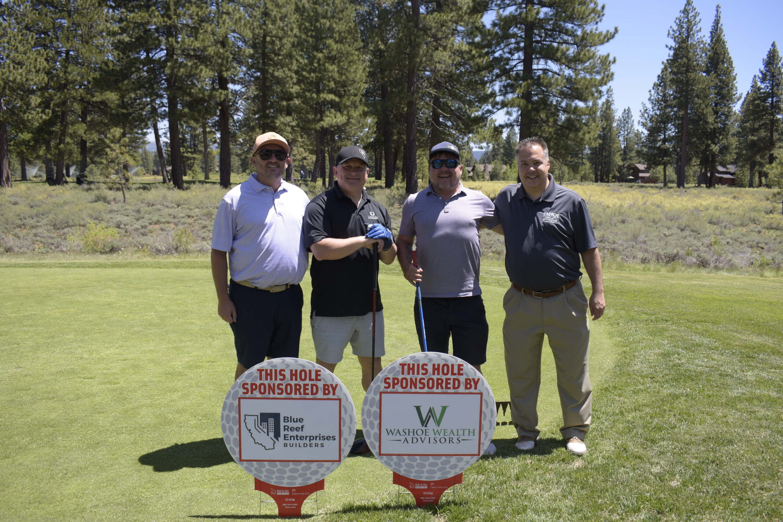 Blue Reef Enterprises and Washoe Wealth Advisors hole signs, NVforHD 2024